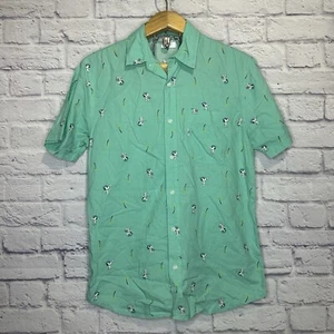 Peanuts Mens Snoopy Button Up Short Sleeve Shirt  Blue Green Size S - Picture 1 of 4