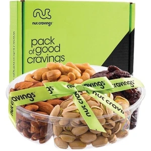 Nut Cravings Gourmet Nut Gift Basket, 4-Piece Assortment, Green Ribbon, Fresh - Picture 1 of 7