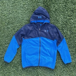 Under Armour Boys Youth YMD ColdGear Full-Zip Fleece Hoodie Jacket Blue Navy - Picture 1 of 8