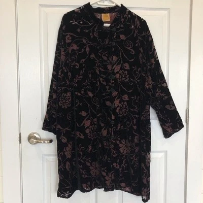URU Kristine St. Rrik silk blend velvet burnout button up duster coat tunic top Foto 1 de 4