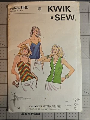 Vth Kwik Sew 986 Misses' Sleeveless Top & Camisole sz XS-S-M-L UNCUT  - Image 1 of 2