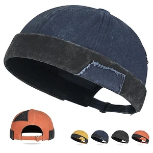 Retro Brimless Men Hat Skull cap Sailor Cap Beanie Rolled Cuff Adjustable Cotton - Picture 1 of 23