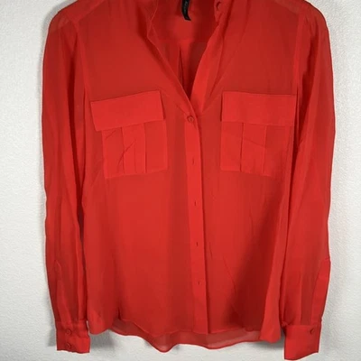 Blusa de seda BCBG Maxazria para mujer talla 12 roja gris rosa elástica a cuadros  Foto 1 de 4