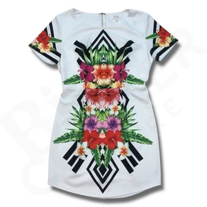 Vestido Hawaiano Para Mujer Grande Blanco Tropical Floral Isla Multicolor Cremallera Mangas - Imagen 1 de 16