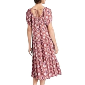 NWT Knox Rose Short Puff Sleeve Midi Dress Size Medium Cognac Paisley Back Tie. - Picture 1 of 8