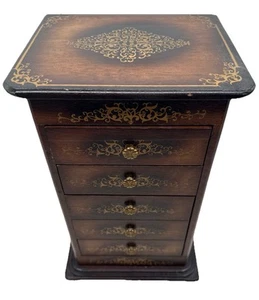 Portagioie musicale antico vintage legno (5) cassetto, 15” (H) 8,25” (W) BELLISSIMO - Foto 1 di 17