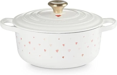 Le Creuset Signature Cocotte Ronde 20cm Heart White Cast Iron Enamel Pot JPN New - Image 1 of 4