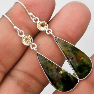 Natürliche Chrom Chalzedon & Citrin 925 Sterling Silber Ohrringe Schmuck E-1002 - Bild 1 von 5