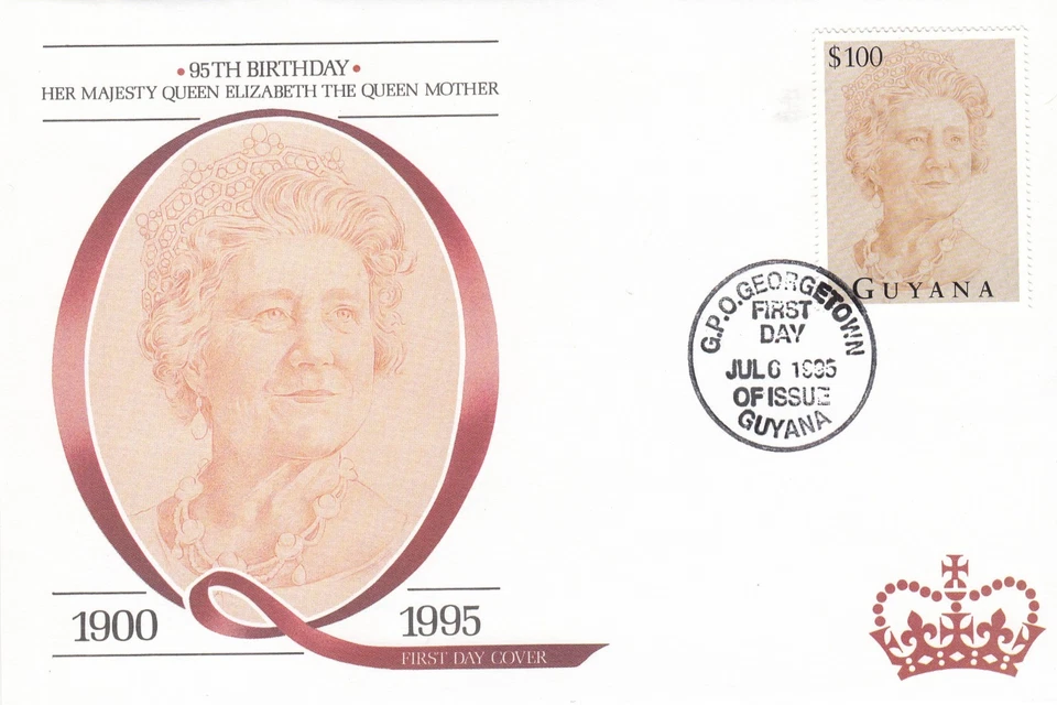 Reina Madre 95 Cumpleaños Guyana FDC (c) 1997 (151286) Foto 1 de 1
