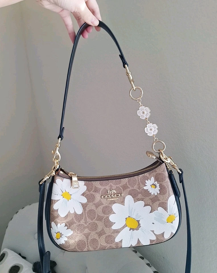Coach Teri Shoulder Bag In Signature Canvas With Floral Print Plus Chain