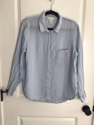 H&M Womens Linen Button Up Shirt Medium Light Blue Long Sleeve Top Blouse - Image 1 of 4
