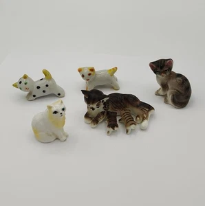 Lot of 7 Mixed Vtg Mini Porcelain Ceramic White Gray Cat Kitten Figurines Japan - Picture 1 of 17