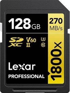 Carte mémoire Lexar 128 Go professionnelle 1800x UHS-II SDXC (série OR) - Photo 1 sur 6