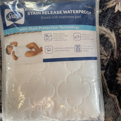 Sealy Stain Released Waterproof Fitted Crib Mattress Pad Soft Comfort Cotton Top - Image 1 of 3