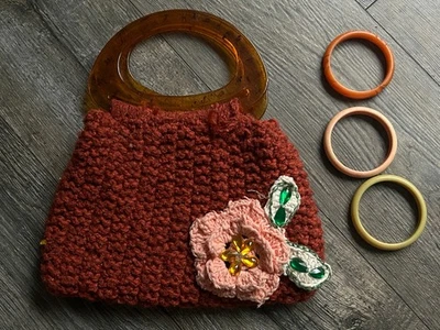 Bolso de Mano Vintage Boho Macramé Lucite Asas Hippie + 3 Brazaletes Pulseras Cartera Foto 1 de 4