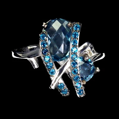 Anillo de plata de ley 925 ovalado topacio azul Londres 8x6 mm joyas de piedras preciosas talla 8 Foto 1 de 4