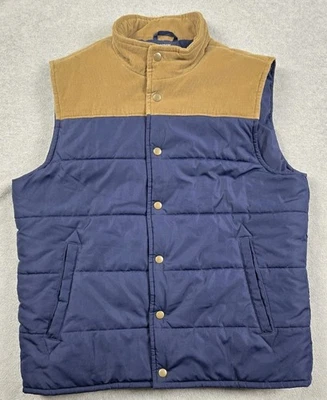 Chaleco acolchado J Crew auténtico para hombre medio azul marrón borde de pana Foto 1 de 4
