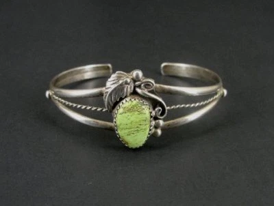 Brazalete de plata de ley 925 con motivo de pluma de piedra turquesa verde Foto 1 de 4