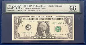 1963 A One Dollar Federal Reserve Note $1 PMG GEM UNC 66 EPQ #77798 - Picture 1 of 2