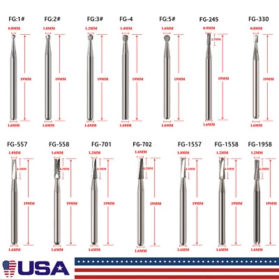 10-100*USA Dental Tungsten Carbide Steel Burs Drills for High Speed Handpiece de - Image 1 of 4