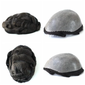 Mens Human Hair Replacement System Medium Poly Skin V-LOOP Toupee Hairpiece #2 - Picture 1 of 8