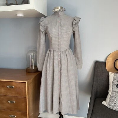 Vestido Jessica McClintock Gunne Sax Pradera Boussac Francia Tela Cuadros Cuadros S Foto 1 de 4