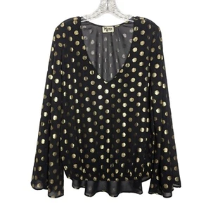 Show Me Your Mumu black with gold polka dots long bell sleeves Flowly Tunic L - Picture 1 of 11