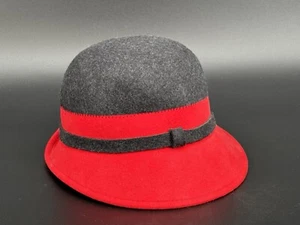 Callanan Millinery Red & Gray Wool Cloche Style Hat Italy - Picture 1 of 7