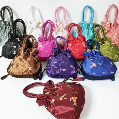 Handmade Small Bucket Bag Embroidered Flower Cosmetic Handbag  Women - Image 1 of 4