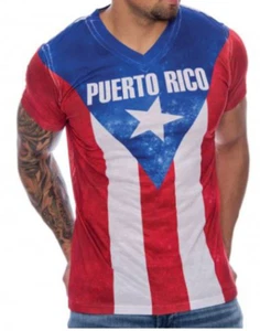 Men's PUERTO RICO V-Neck Short Sleeve T-Shirt Flag / Heritage Size: LARGE - Picture 1 of 2
