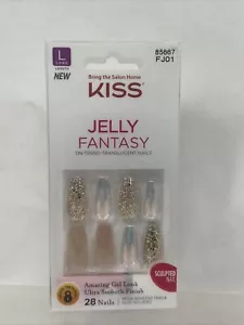 Kiss Jelly Fantasy On-Trend Translucent Long 28 Nails Iridescent FJ01 85667 - Picture 1 of 3