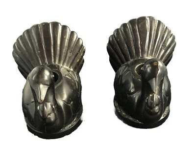 Pottery Barn Turkey Candle Holders Tapers Thanksgiving Table Black Metal - Image 1 of 4