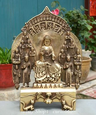 Estatua de Buda Bestia Shakyamuni Sakyamuni Oro Bronce Púrpura del Tíbet Antiguo 13,3"" Foto 1 de 4