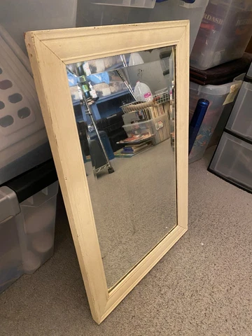 Antique Mirror, Boston Made 1907 Patent Silvering 23" x 15," Beveled, Original Cover