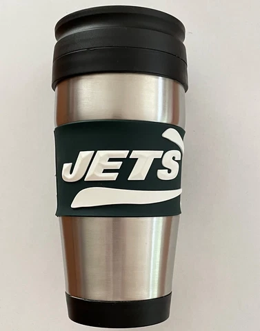 NFL New York Jets Stainless Steel Travel Coffee Mug Cup Tumbler 16 oz Cover