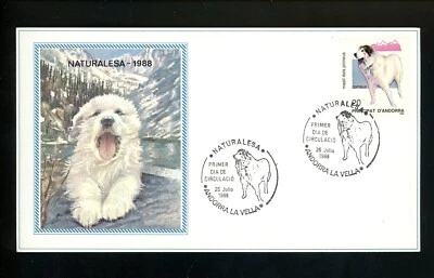 Postal History Spanish Andorra FDC #186 dogs pyrenean mastiff 1988 - Image 1 of 2