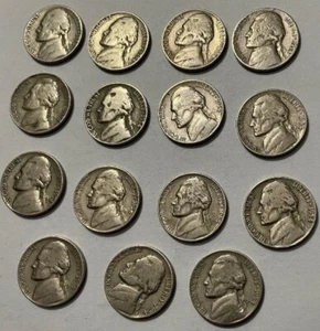 C9 Jefferson Nickels 1954-D Lot of 14 - Circulated - Bild 1 von 2