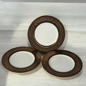 Set of Three Mikasa Mount Holyoke Bone China Bread Plates Black Gold MINTY! - Picture 1 of 7
