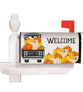 Pumpkin Plaid Truck Mailbox Cover Standard Size - Picture 1 of 2