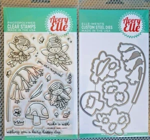 Avery Elle FAIRY HAPPY Clear Stamps & Die Elle-ments ST-20-13 D-20-13 Set BUNDLE - Imagen 1 de 4