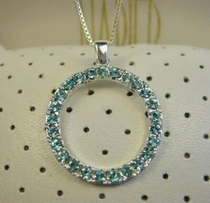 Modern Sterling Silver Chic Blue Topaz Halo Ring Drop Box Chain Necklace 16" 925 - Picture 1 of 7