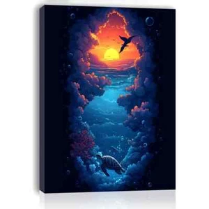 Arte de pared océano entrada cueva puesta de sol lienzo sin marco/enmarcado - Imagen 1 de 7