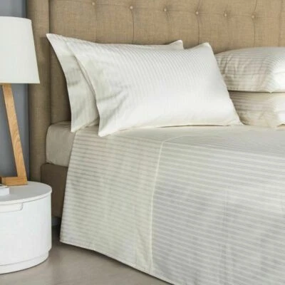 $575 FRETTE HOTEL ATLANTIC KING ПЛОСКАЯ ПРОСТЫНЯ НАВОЛОЧКИ 3p комплект полоски слоновой кости Италии - Изображение 1 из 4