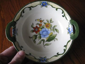 Noritake Round Bowl Handpainted 2-Handle Wild Flowers Blue Red Green M Label EVC - Picture 1 of 8