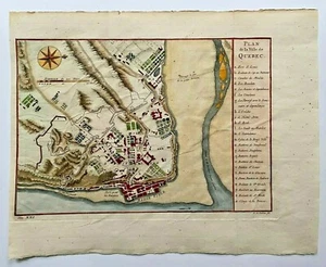 QUEBEC CITY 1750 NICOLAS BELLIN NICE ANTIQUE ENGRAVED PLAN 18TH CENTURY - Picture 1 of 8