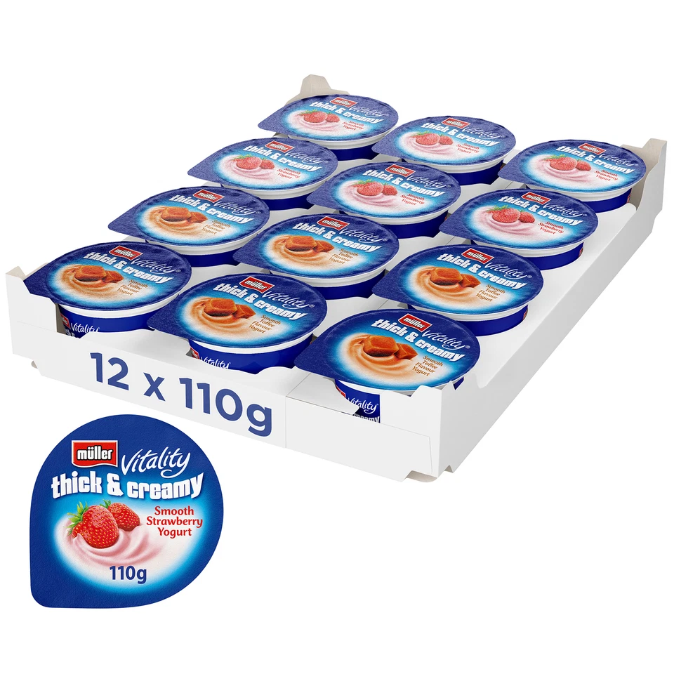 Muller Vitality Thick & Creamy Mixed Case Yogurts | 12x110g | Free Delivery - Image 1 of 1