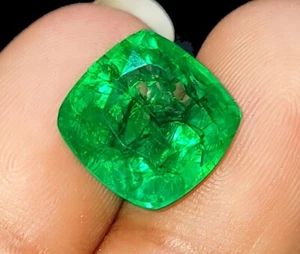 8.50+ Ct Cushion Shape Loose Gemstone Enhanced Natural Emerald Certified - Picture 1 of 6