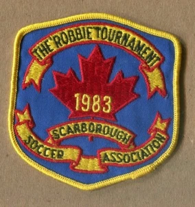 SSA SCARBOROUGH SOCCER ASSOCIATION 1983 ROBBIE TOURNAMENT Vintage CLOTH PATCH - Picture 1 of 3