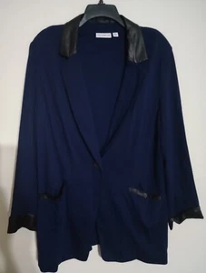 Susan Graver Ponte Knit Blazer Jacket Faux Leather Trim Blue Career Size 22W - Picture 1 of 4