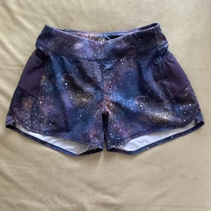 Athleta Girl Record Breaker Shorts 3” Youth M 8/10 Purple Galaxy Print Sports - Picture 1 of 13